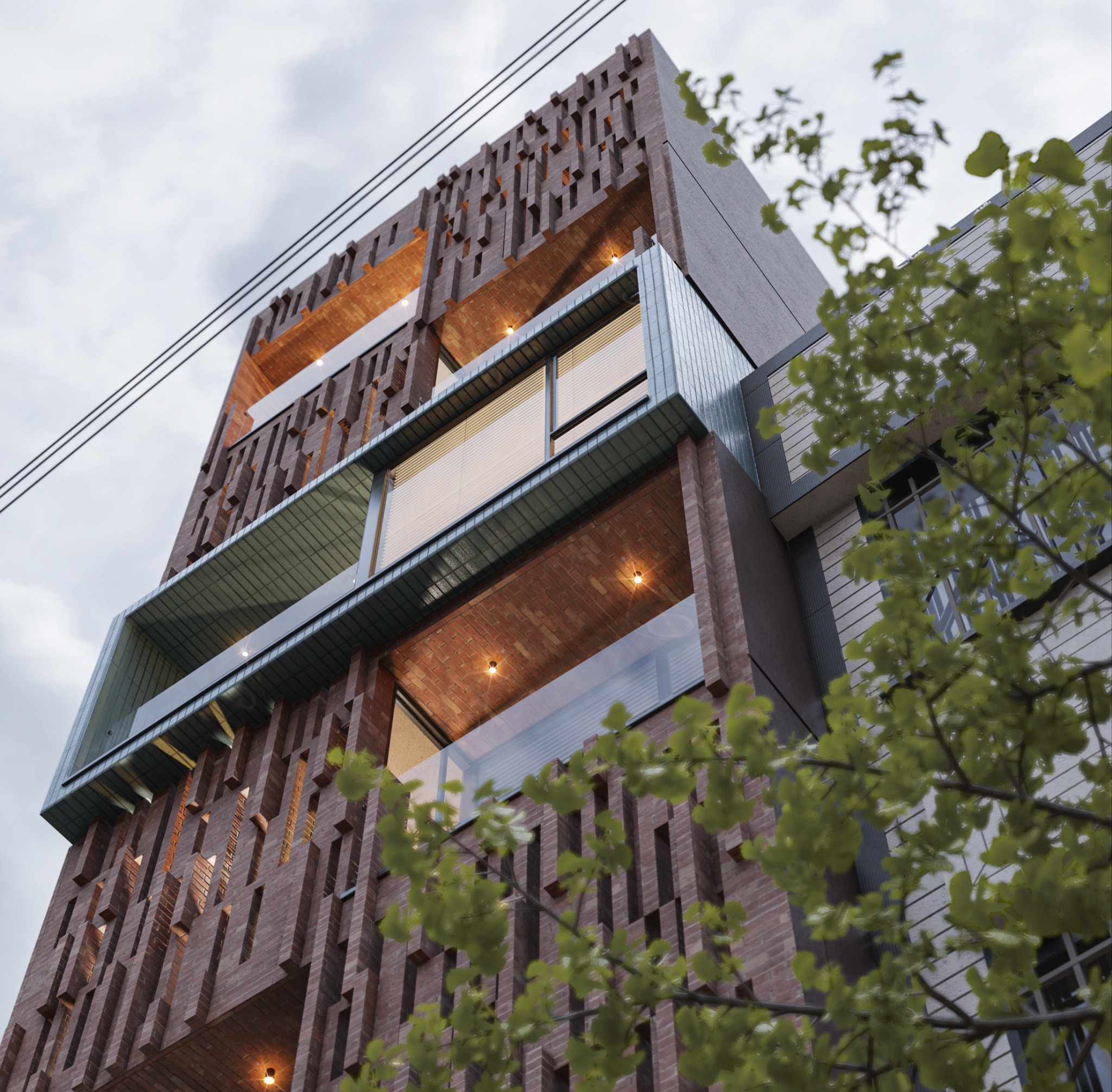 Binar Building House — Brick screen and recessed balcony