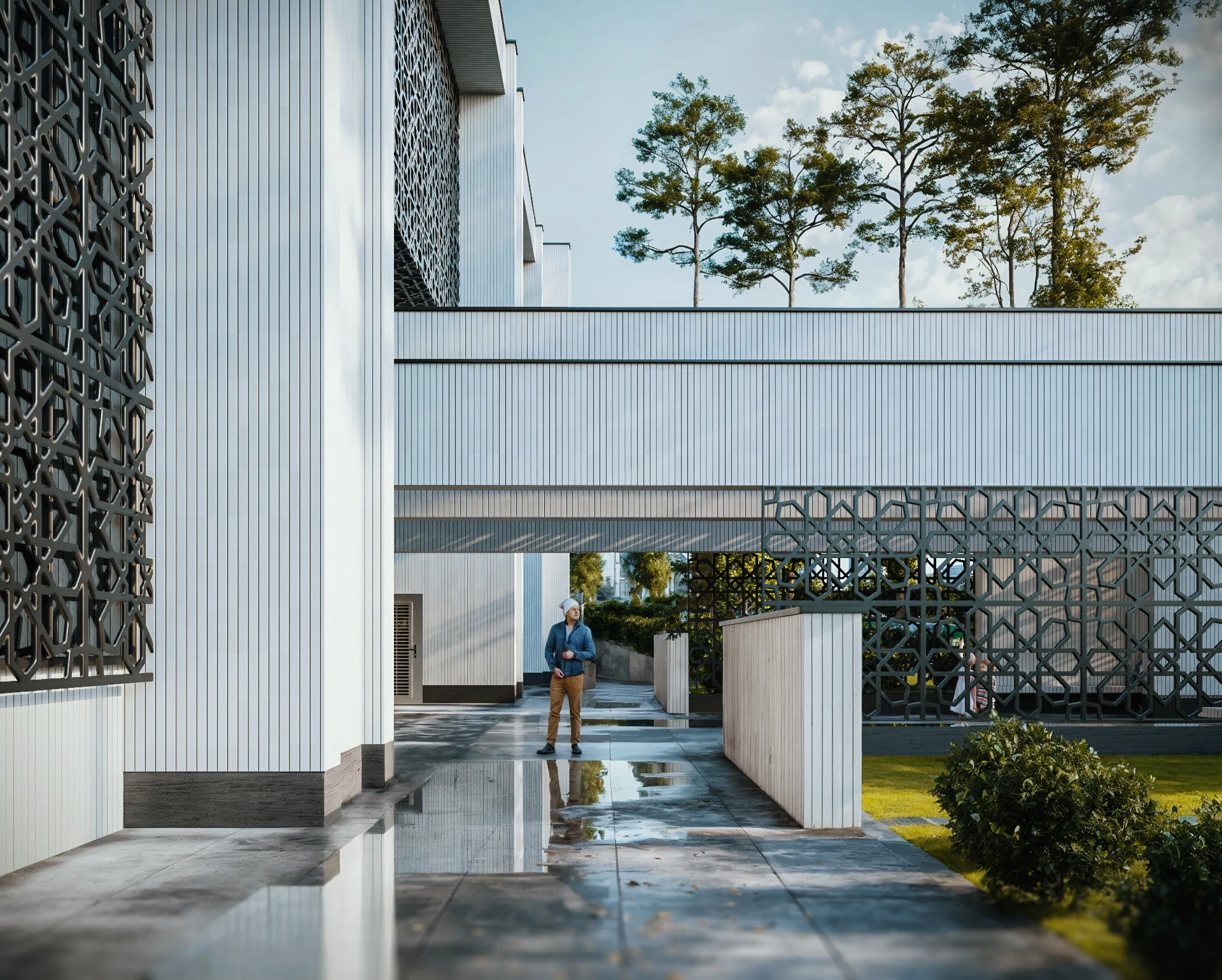 Isfahan Hall Building Façade Renovation — Canopy and CNC-cut screen detail