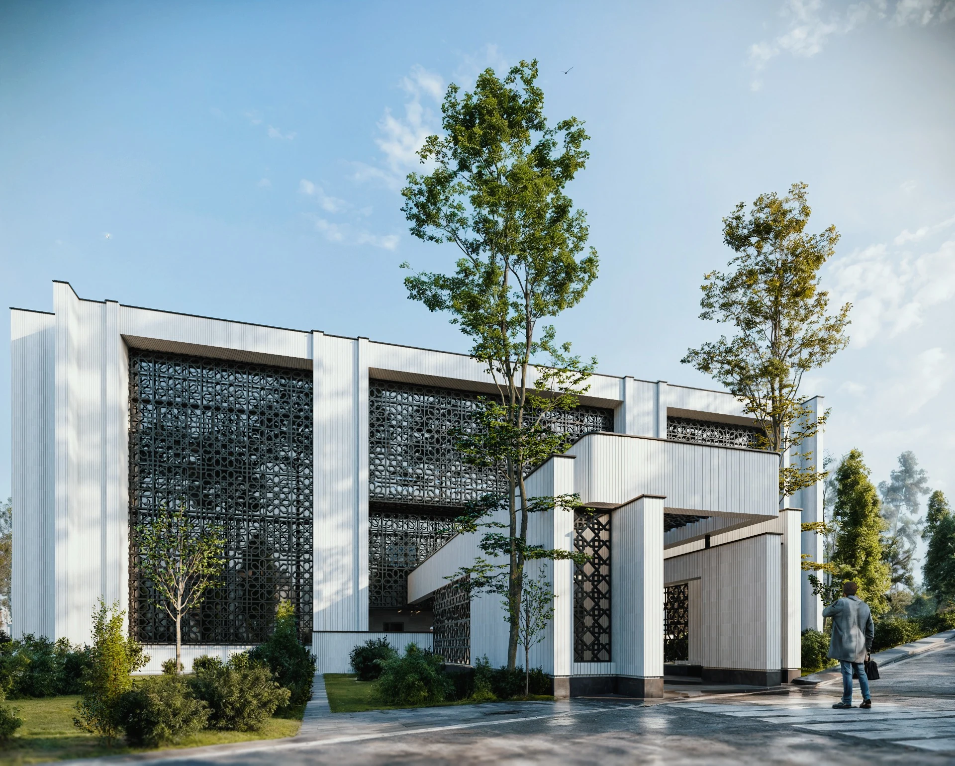 Isfahan Hall Building Façade Renovation — Main entrance and patterned façade
