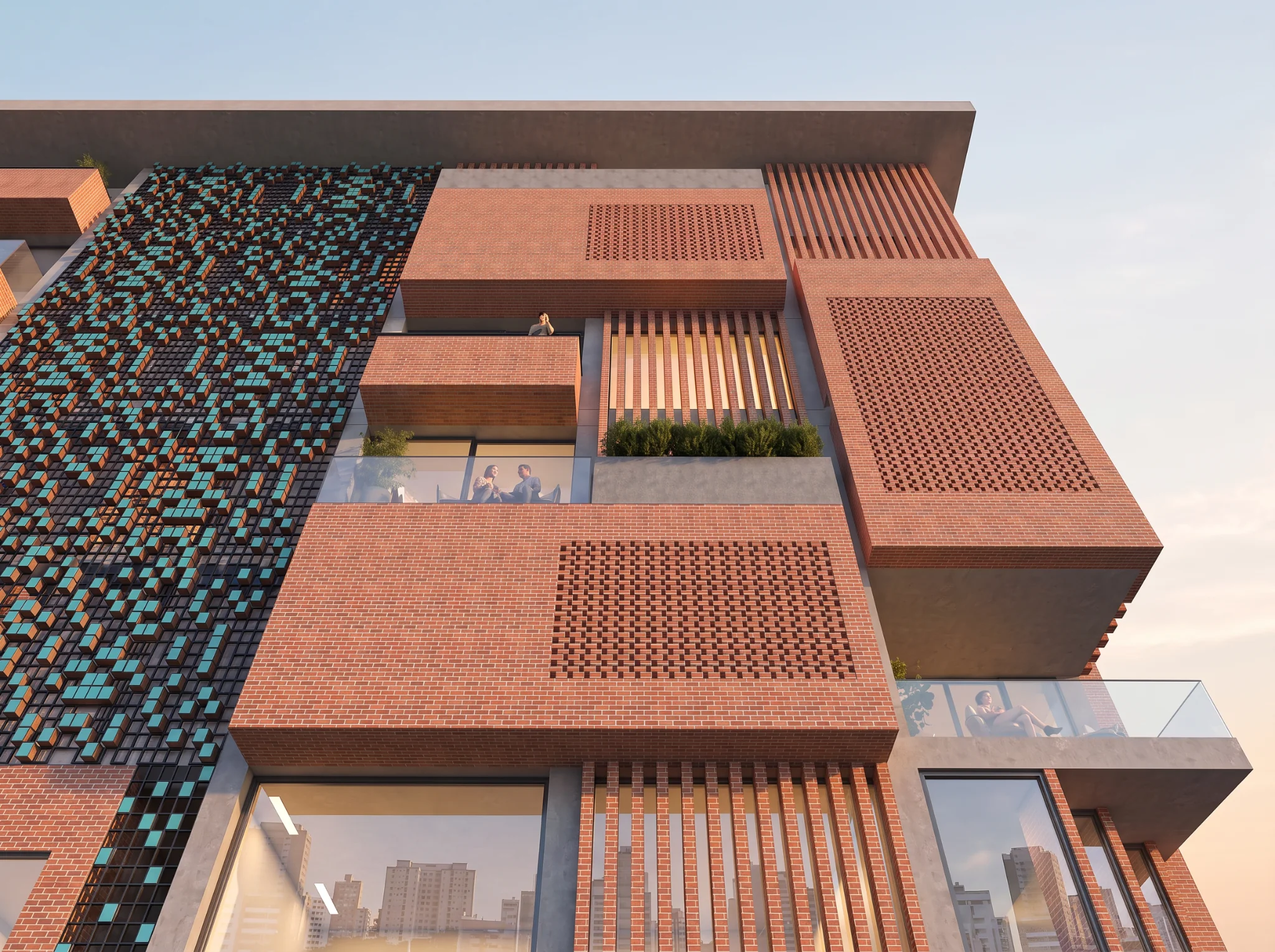 Mahabad Engineering Organization Building — Facade detail and planted balcony