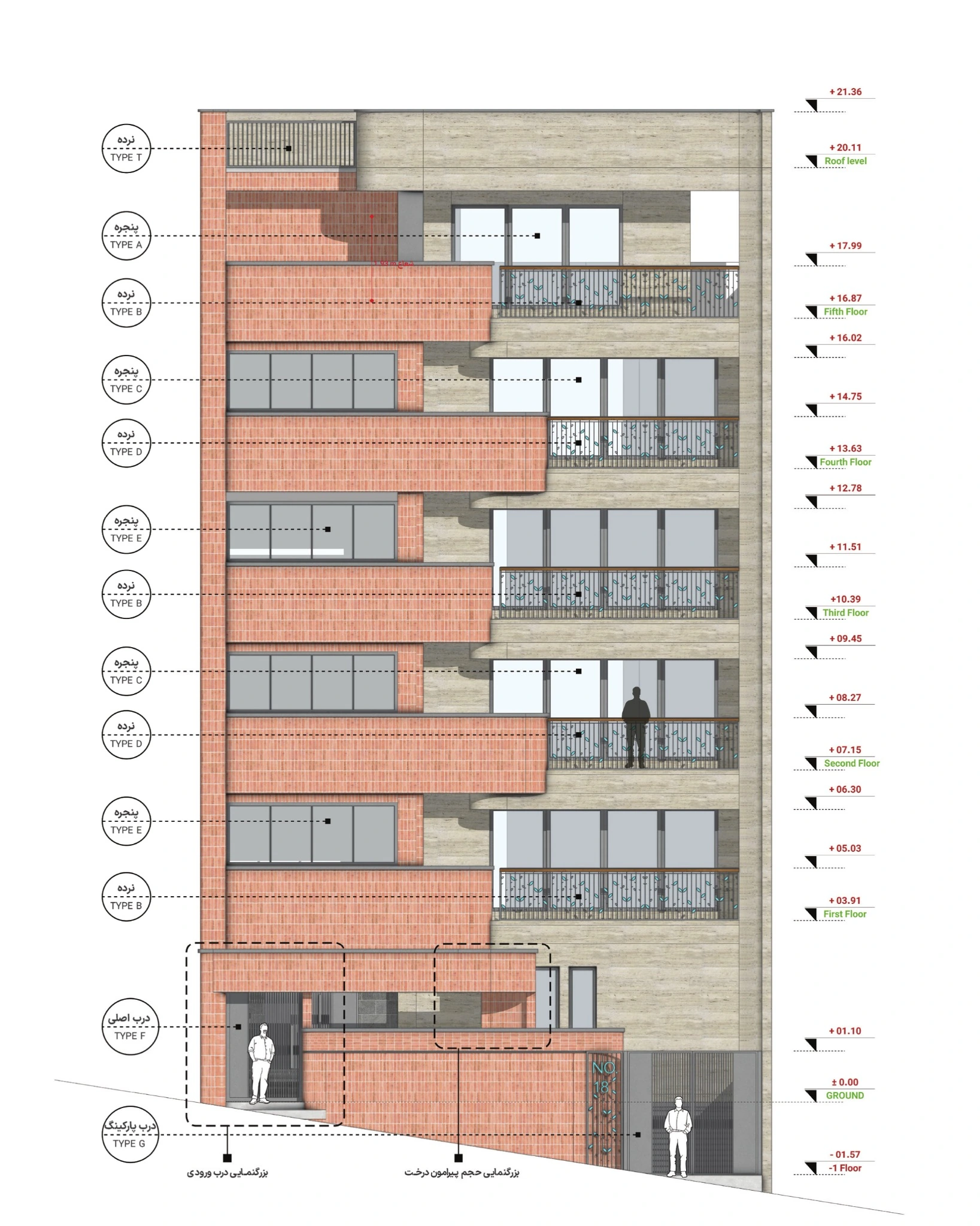 Mahabad Residential Building — Street facade construction drawing