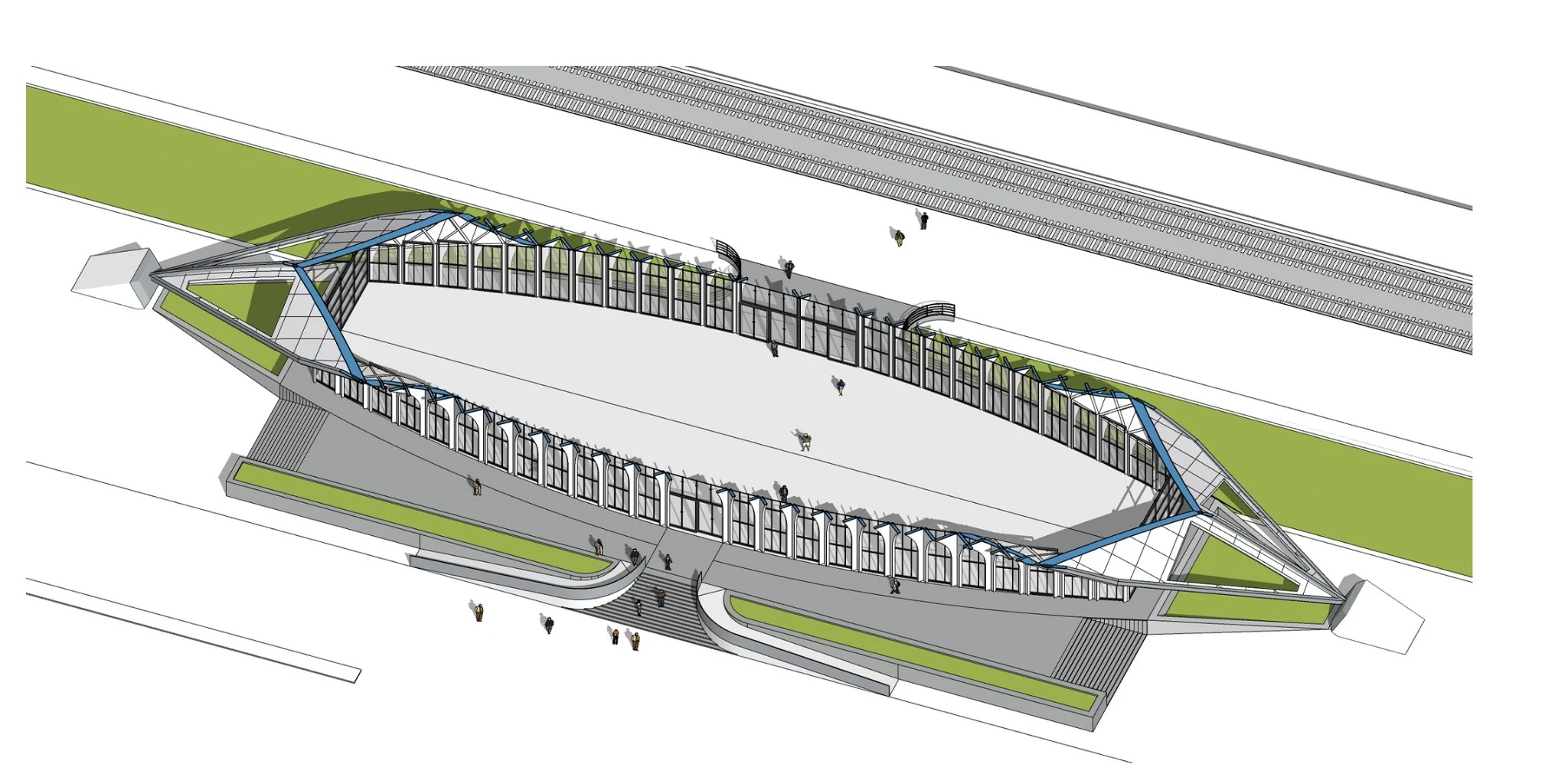 Parand Train Station — Axonometric study of roof and circulation