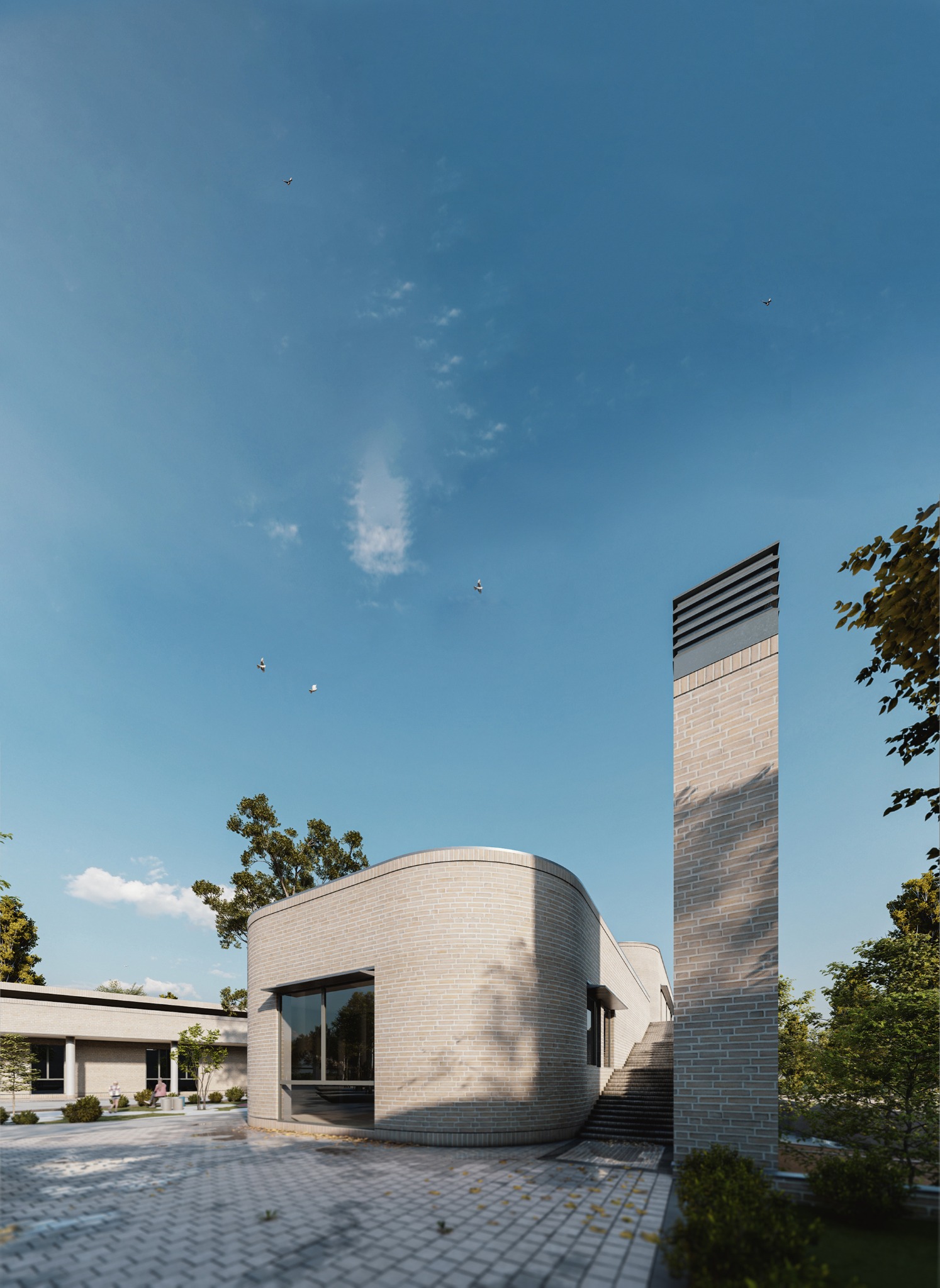 Saqqez Autism Center — Mechanical chimney and surrounding volumes