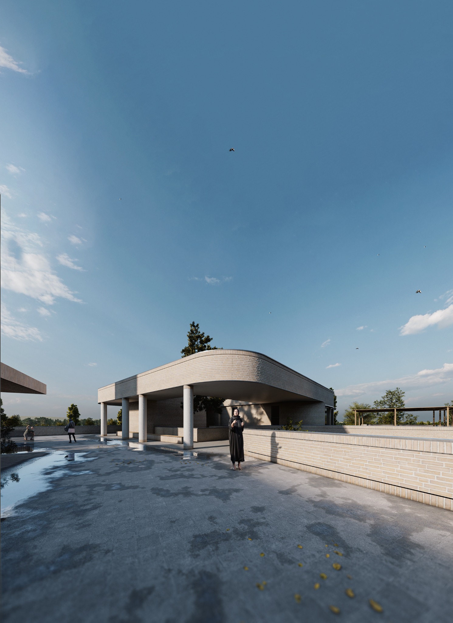Saqqez Autism Center — Rooftop terrace and curved pavilion