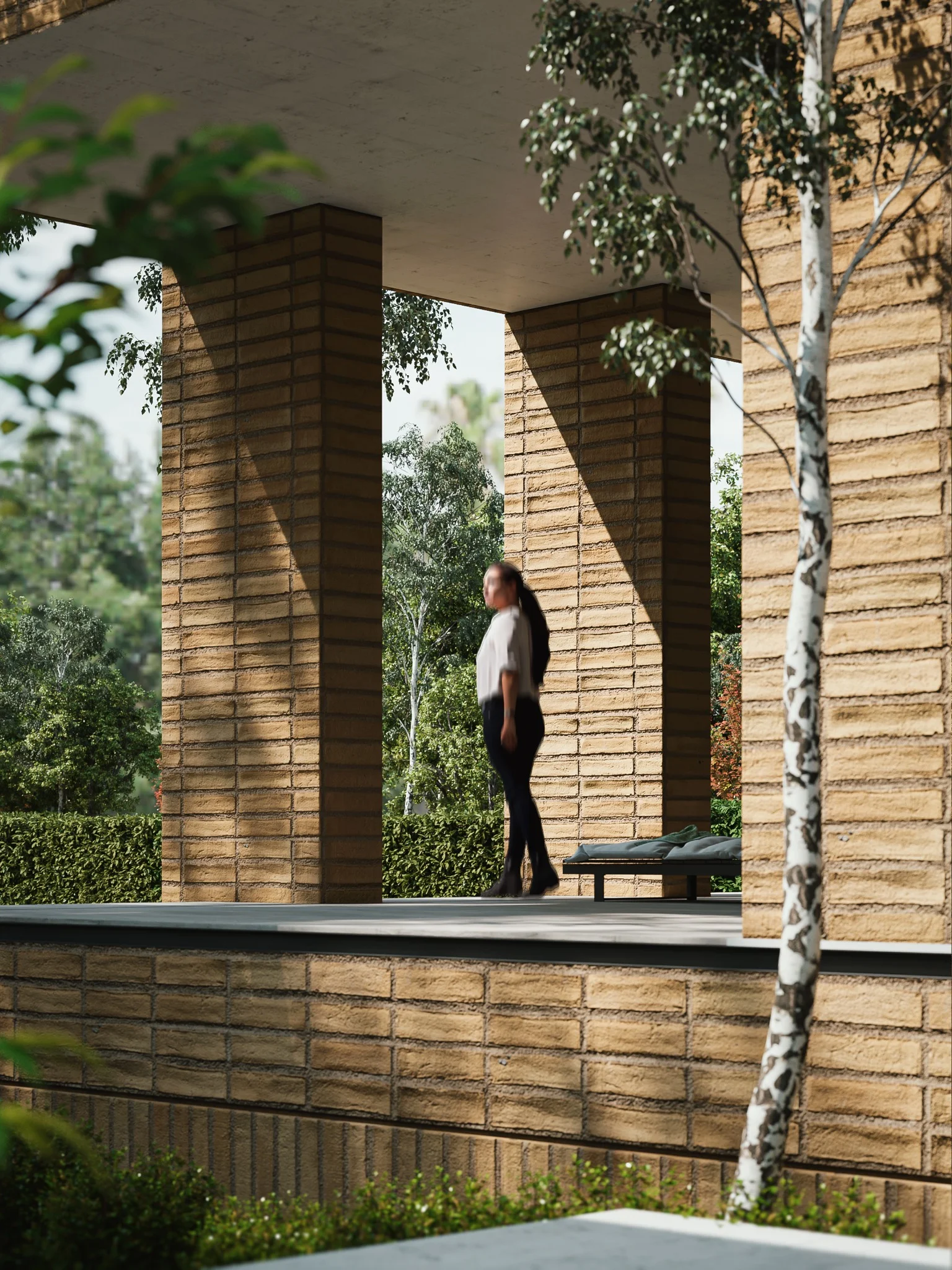 Saye Villa — Brick piers and the private porch