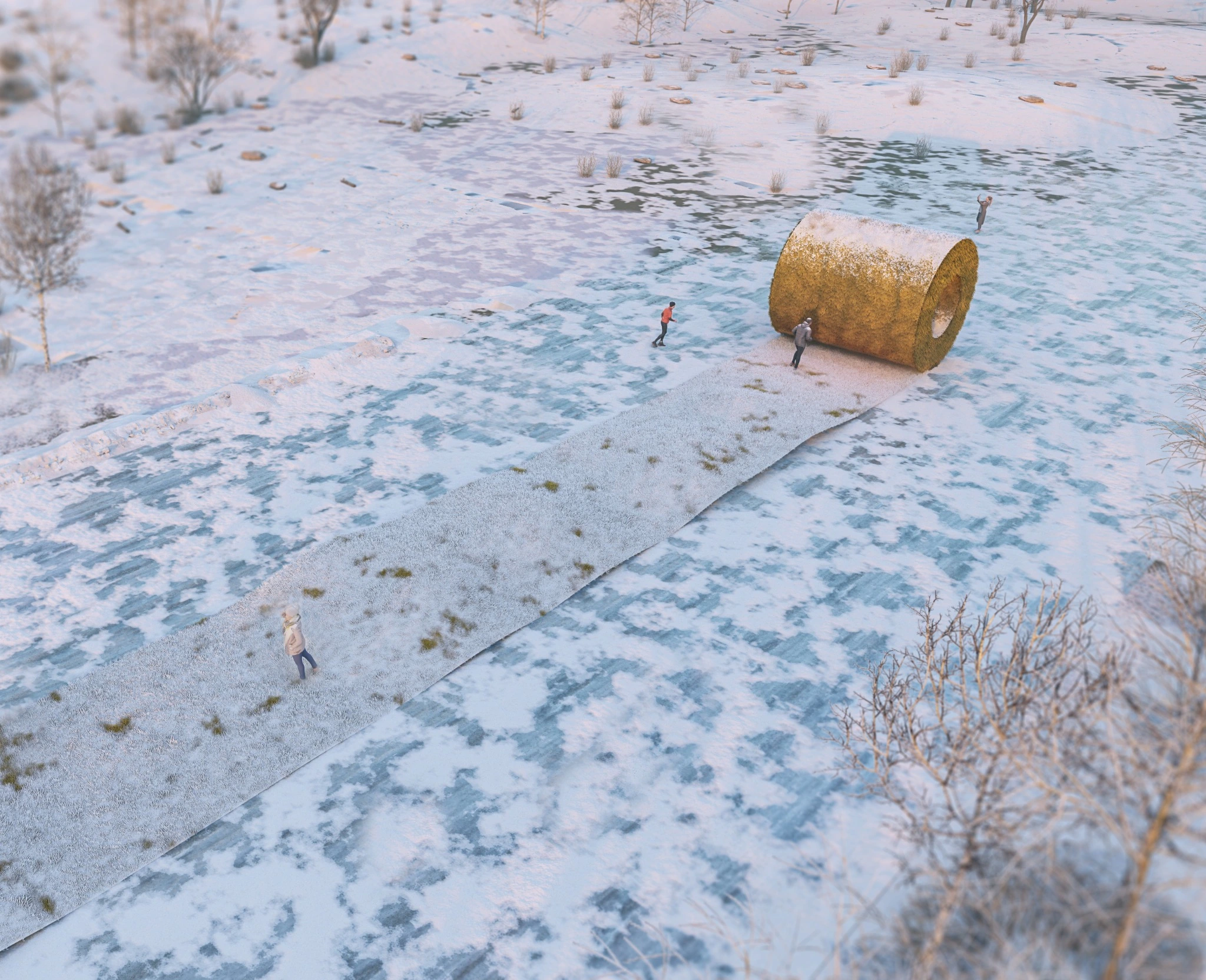 Unrolled Huts — The installation within the winter landscape