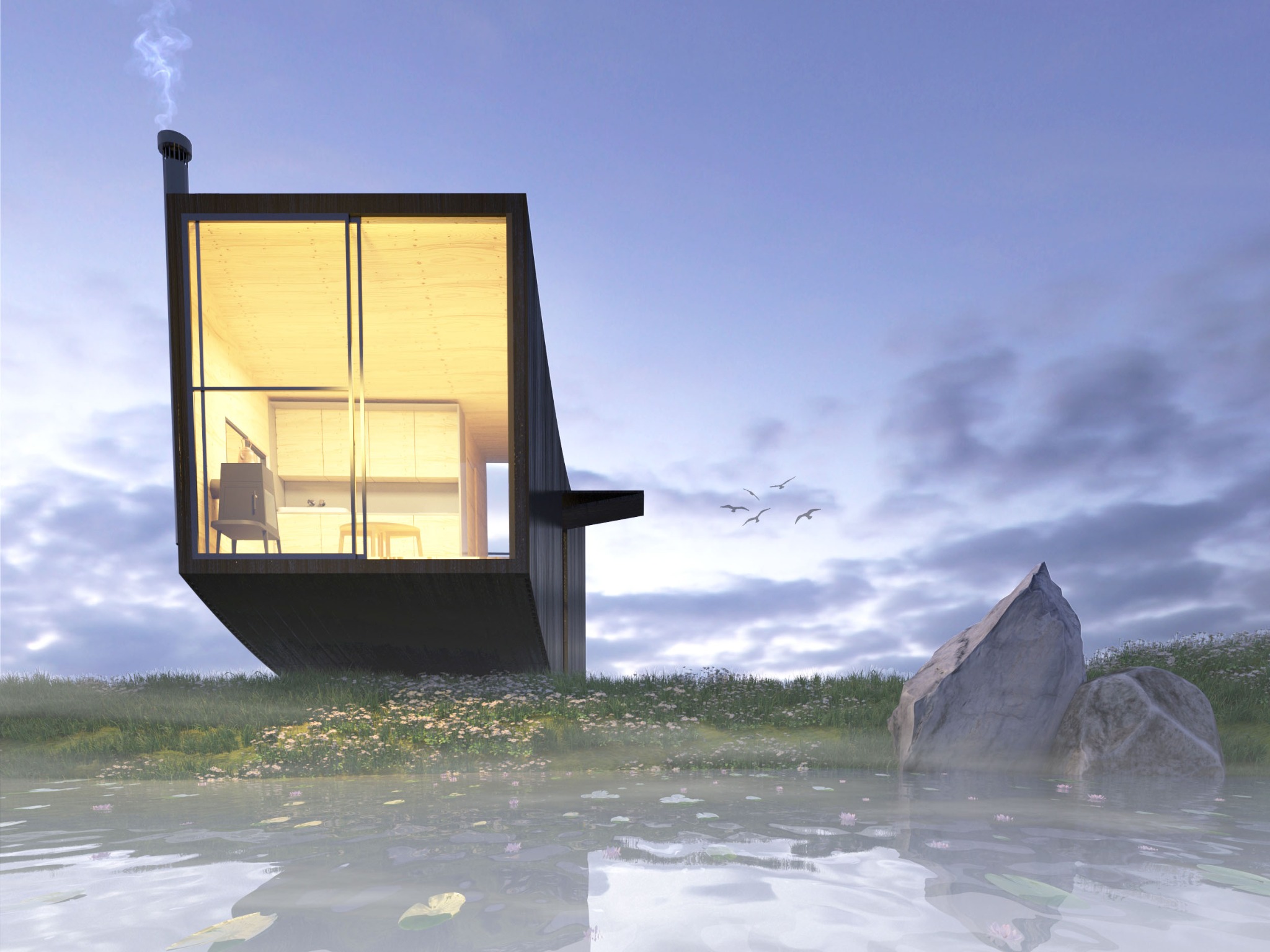 Wave House — Evening view by the water