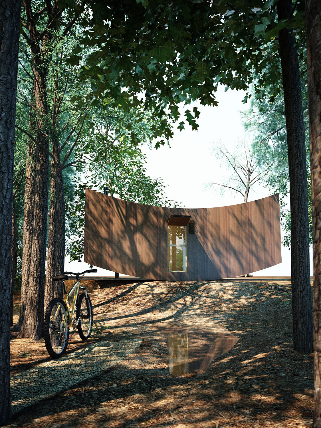 Wave House — Curved rear elevation among trees